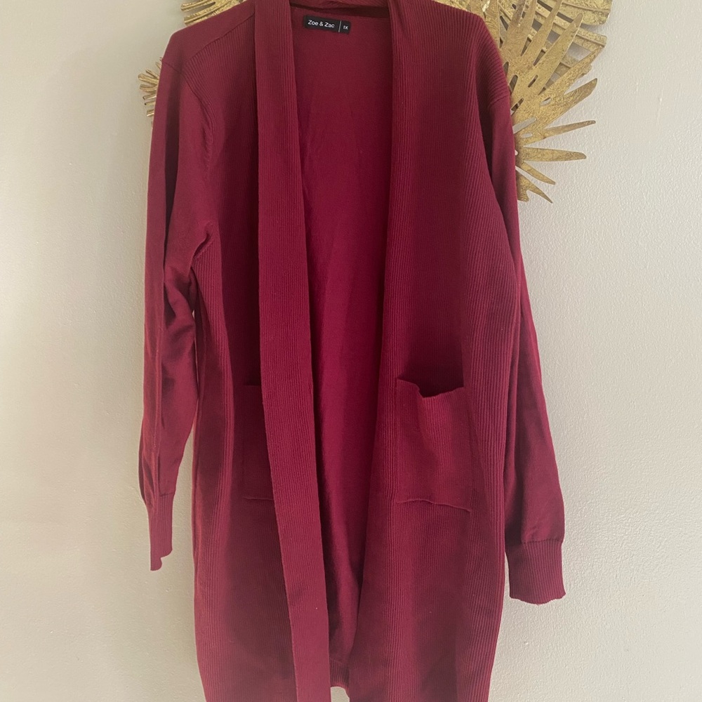 Zara Burgundy Open Front Cardigan